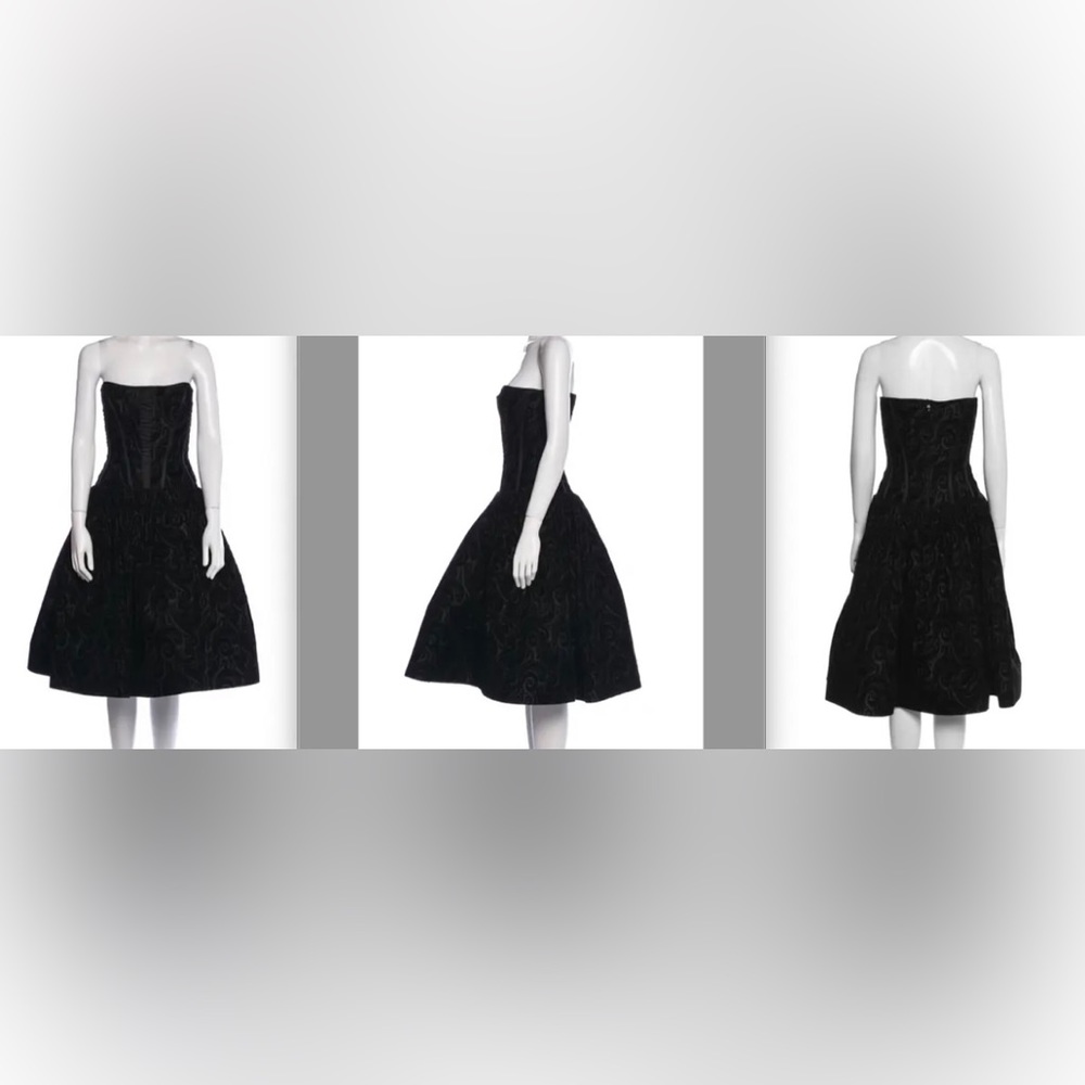 HOT Peter Soronen strapless black jacquard brocade print corset full skirt dress